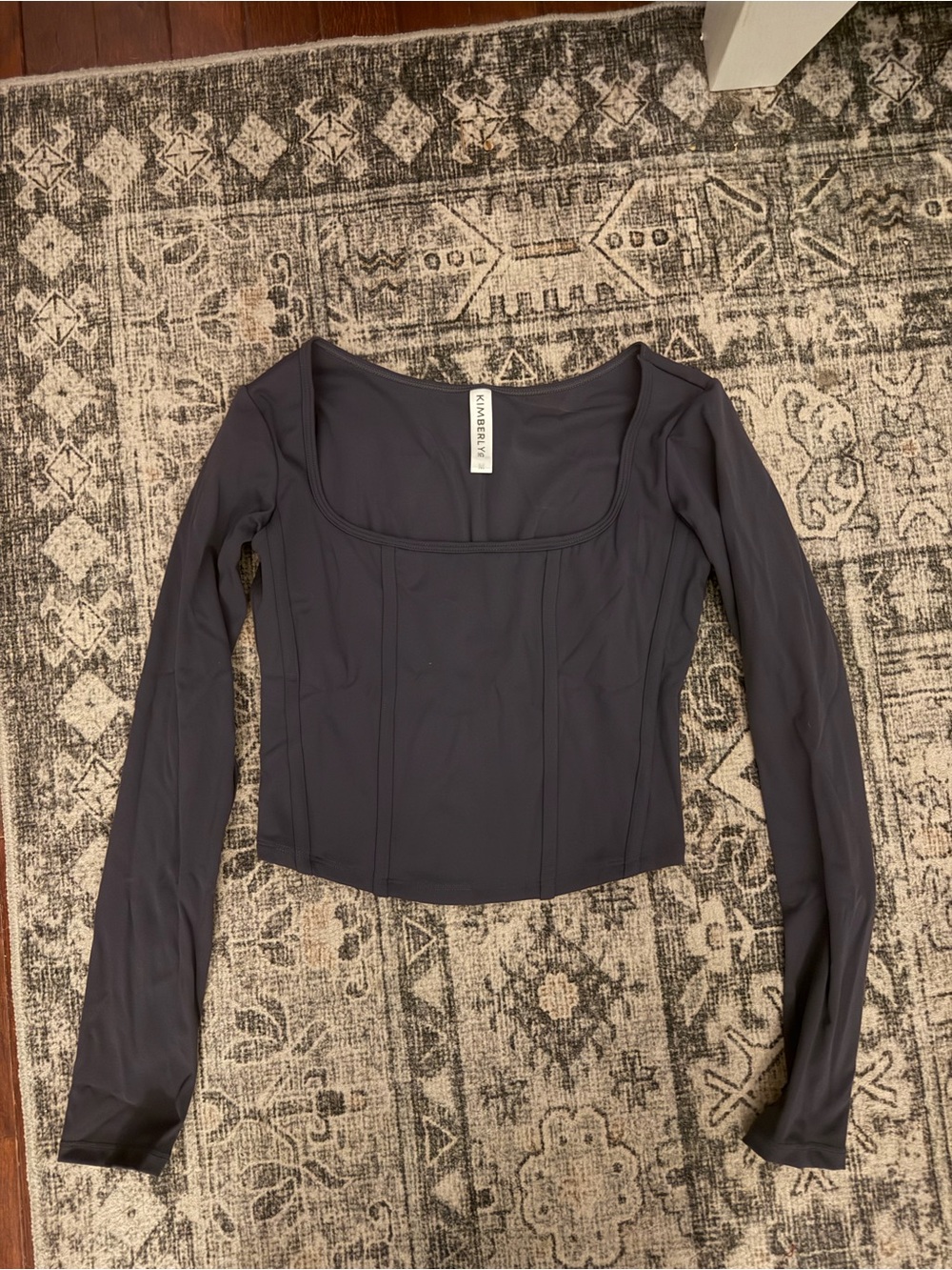 Kimberly C Dark Gray Long-Sleeve Square Neck Top